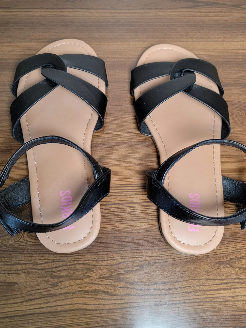 FabKids Girls Black Ankle-Strap Flat Sandals - Size 2